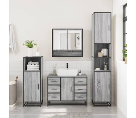 vidaXL Baderomsskapsett 4 deler gr&aring; sonoma konstruert tre