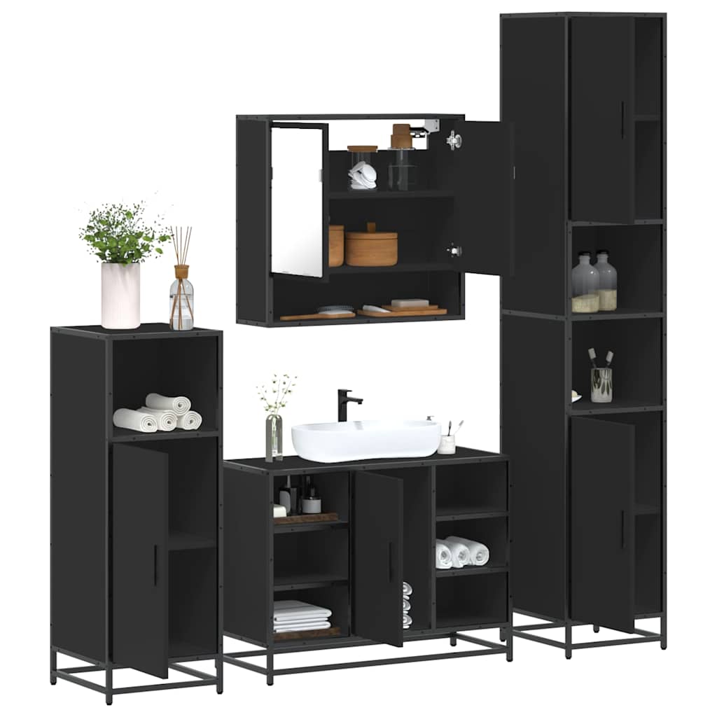 vidaXL Set de mobilier de baie 4 piese Lemn negru prelucrat