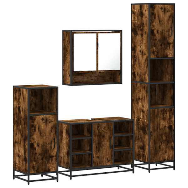 vidaXL 4-osaline vannitoa m&ouml;&ouml;blikomplekt, suitsutatud tamm, tehispuit