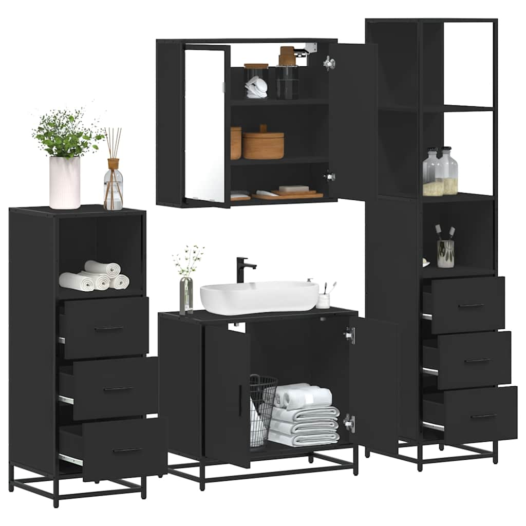 vidaXL Set de mobilier de baie 4 piese Lemn negru prelucrat