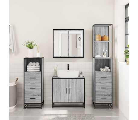 vidaXL 4-delige Badkamermeubelset bewerkt hout grijs sonoma eikenkleur