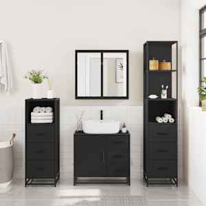 vidaXL Set de mobilier de baie 4 piese Lemn negru prelucrat