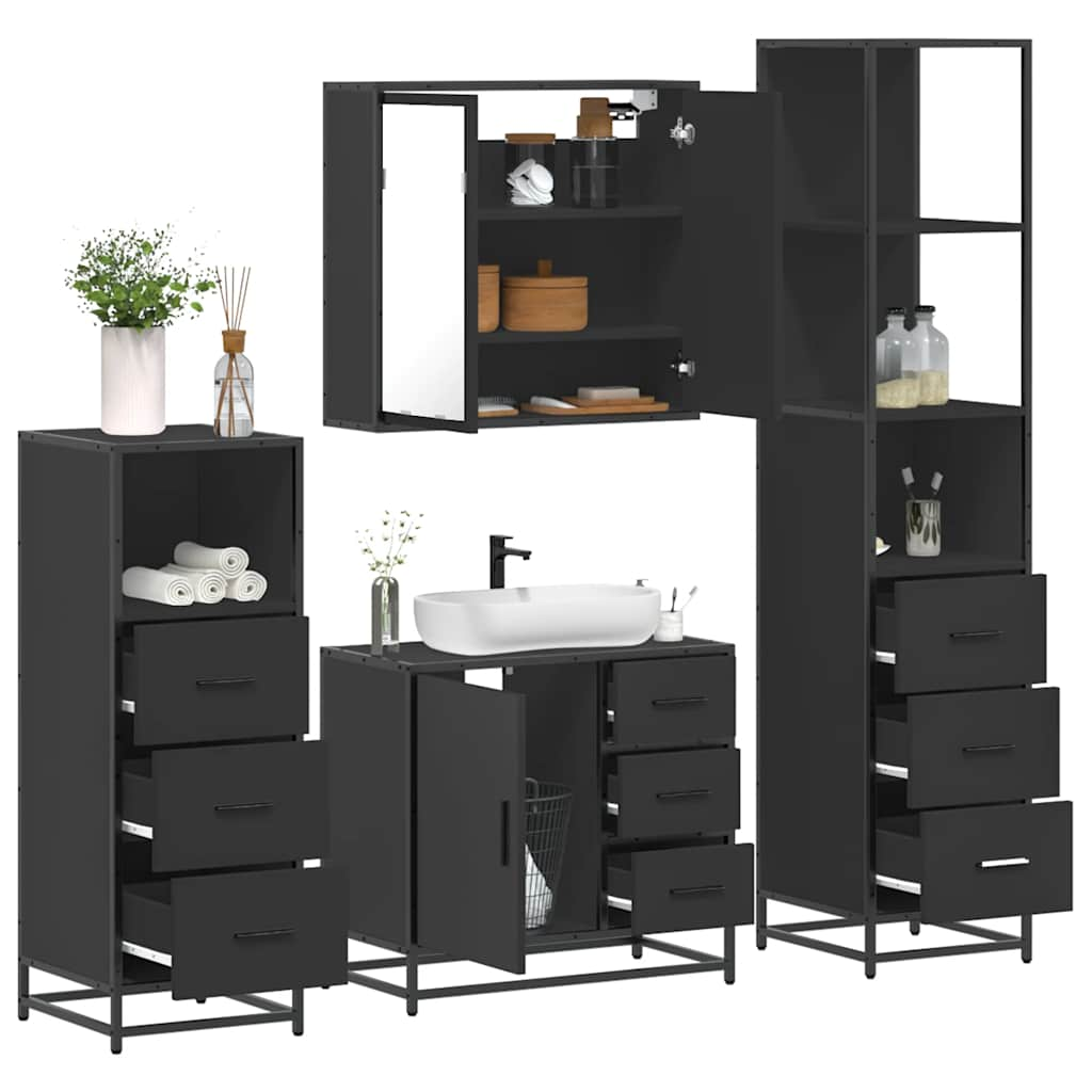 vidaXL Set de mobilier de baie 4 piese Lemn negru prelucrat