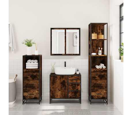 vidaXL Baderomsskapsett 4 deler r&oslash;kt eik konstruert tre