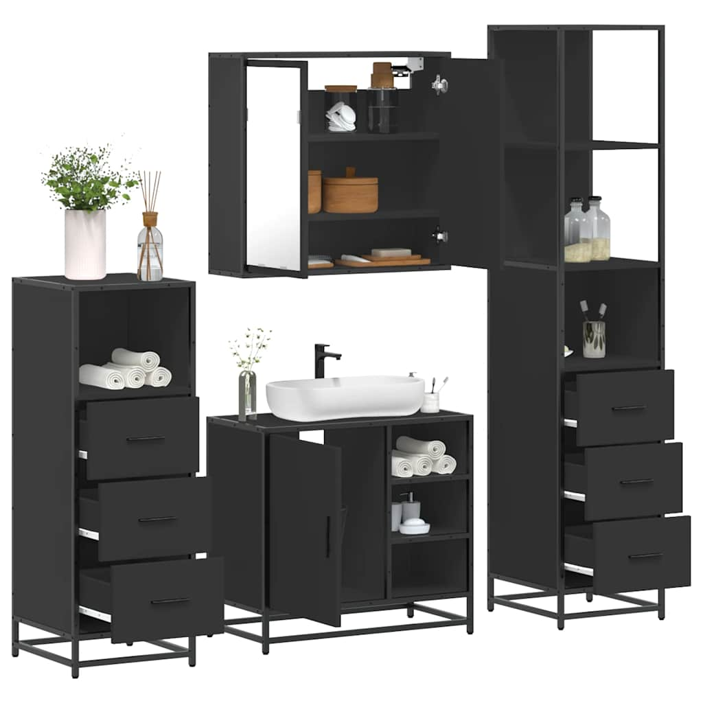 vidaXL Set de mobilier de baie 4 piese Lemn negru prelucrat