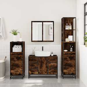 vidaXL 4&nbsp;Piece Bathroom Furniture Set&nbsp;Smoked Oak Engineered Wood