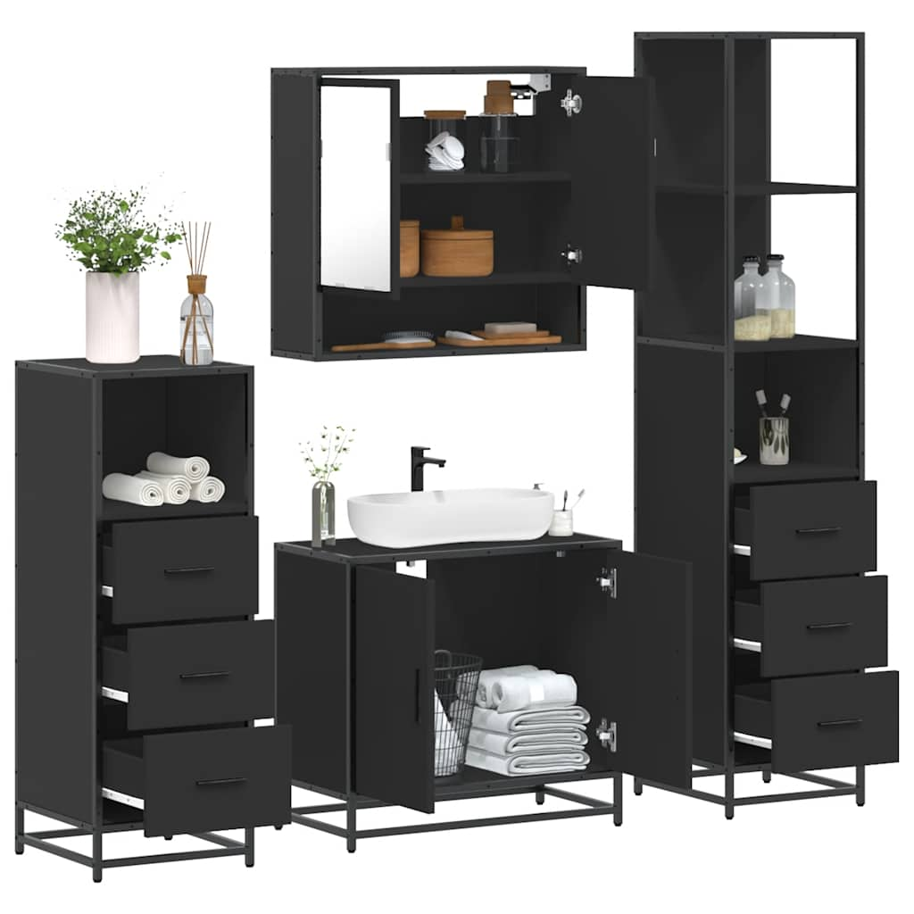 vidaXL Set de mobilier de baie 4 piese Lemn negru prelucrat