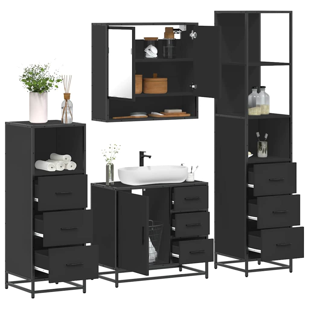 vidaXL Set de mobilier de baie 4 piese Lemn negru prelucrat