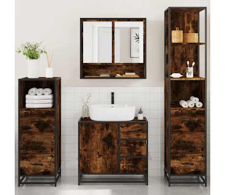 vidaXL Set de mobilier de baie 4 piese Lemn prelucrat de stejar afumat