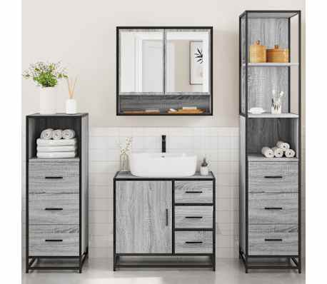 vidaXL 4 stykki ba&eth;herbergish&uacute;sgagnasett Gr&aacute;tt Sonoma Engineered Wood