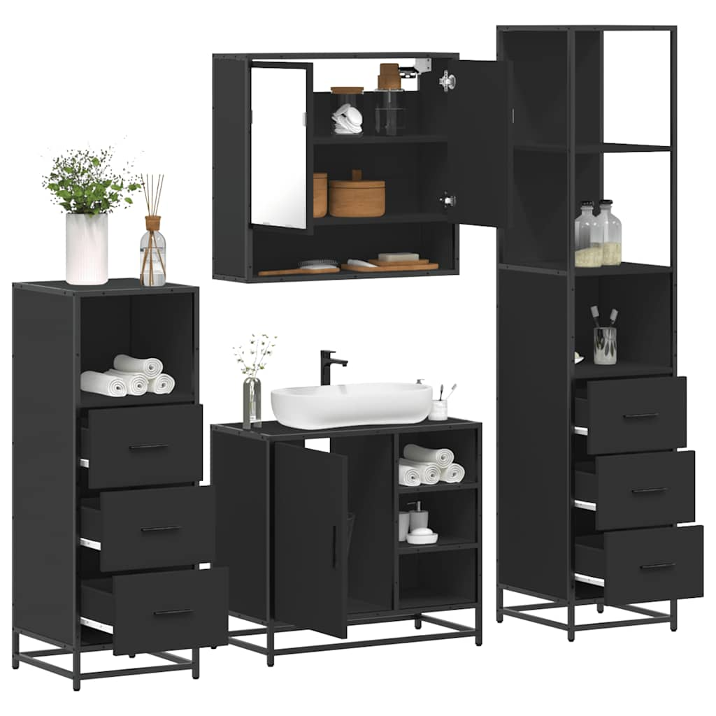 vidaXL Set de mobilier de baie 4 piese Lemn negru prelucrat