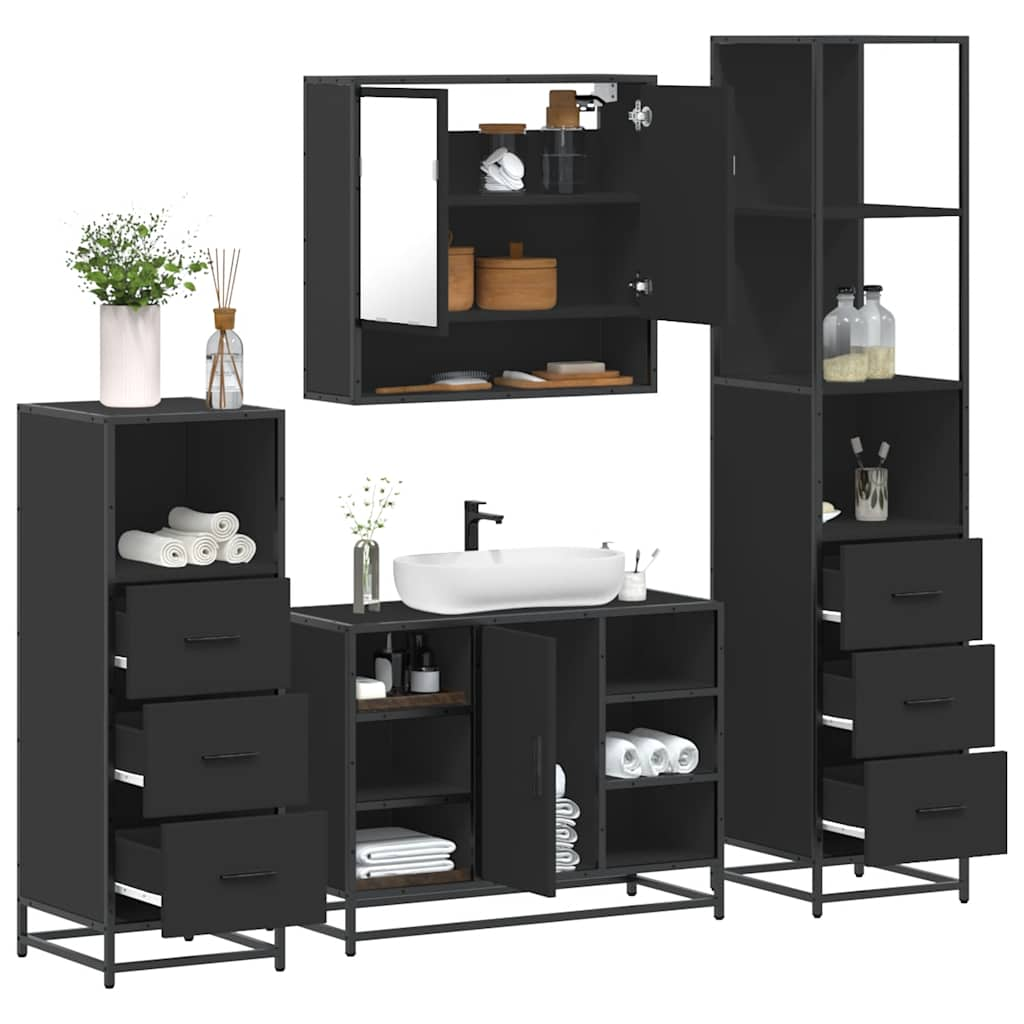 vidaXL Set de mobilier de baie 4 piese Lemn negru prelucrat