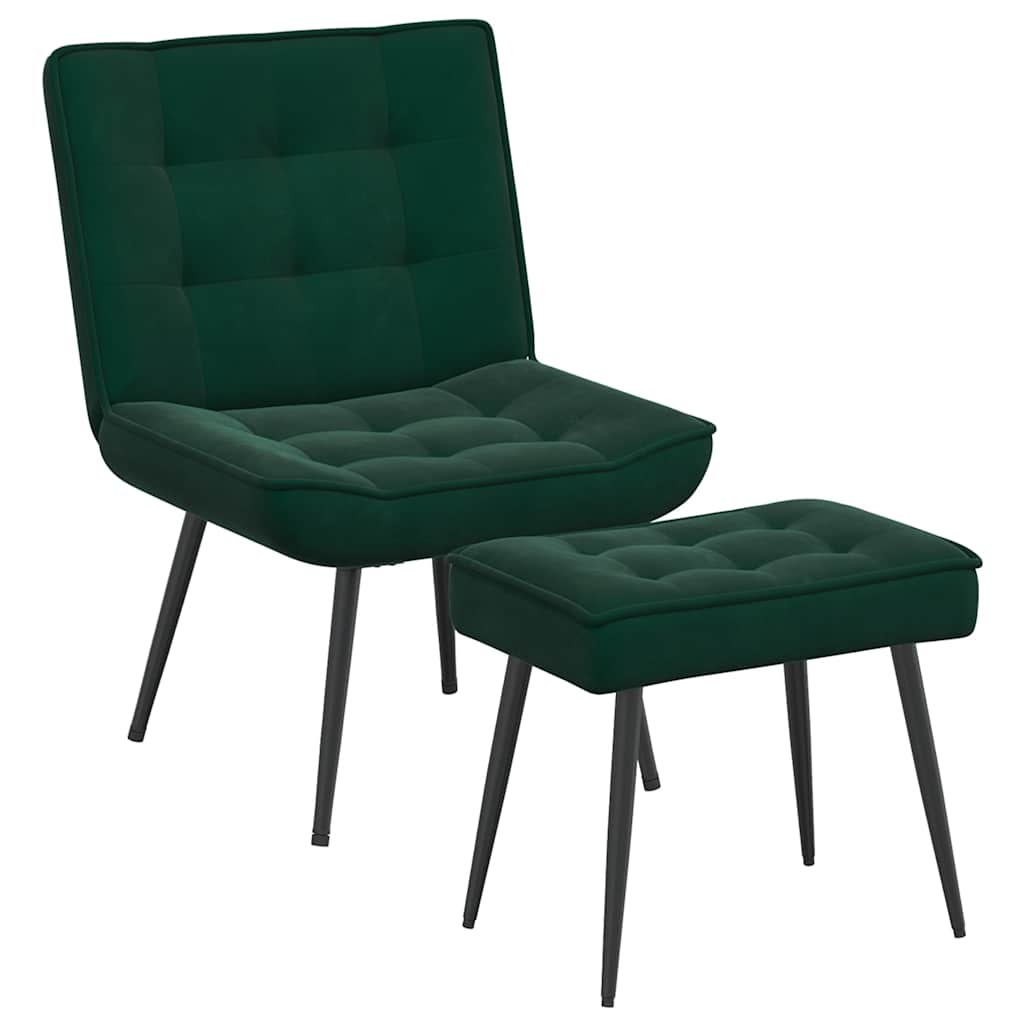 vidaXL Scaun de relaxare cu taburet, verde închis, catifea