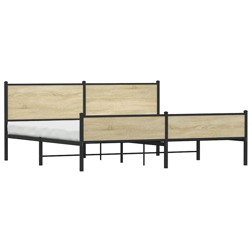 vidaXL sonoma tölgy színű fém ágykeret matrac nélkül 200 x 200 cm