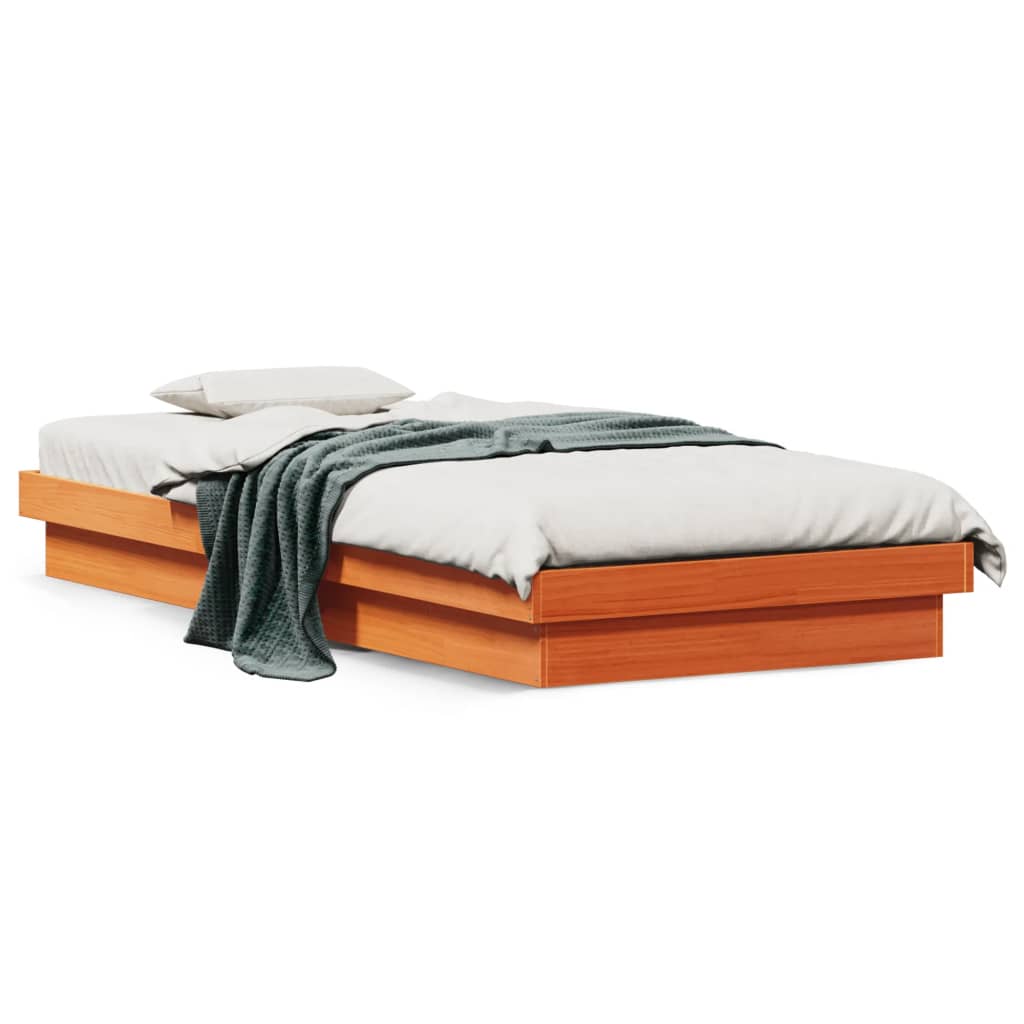 vidaXL Cadru de pat cu LED, maro ceruit, 75x190 cm, lemn masiv pin