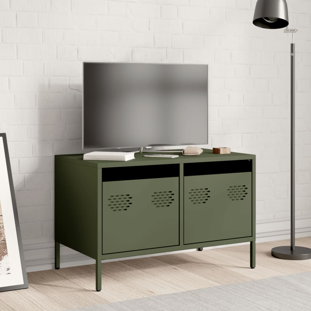 vidaXL Tv-meubel 68x39x43,5 cm koudgewalst staal olijfgroen