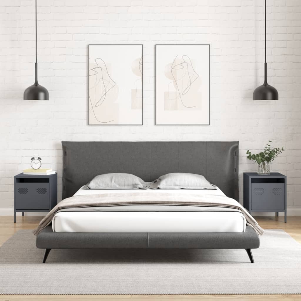 vidaXL Nachtkastjes 2 st 35x39x43,5 cm staal antracietkleurig afbeelding
