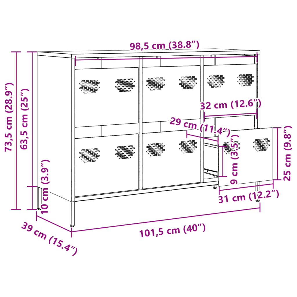 Komoda antracitna 101,5x39x73,5 cm hladno valjano jeklo - slika 13