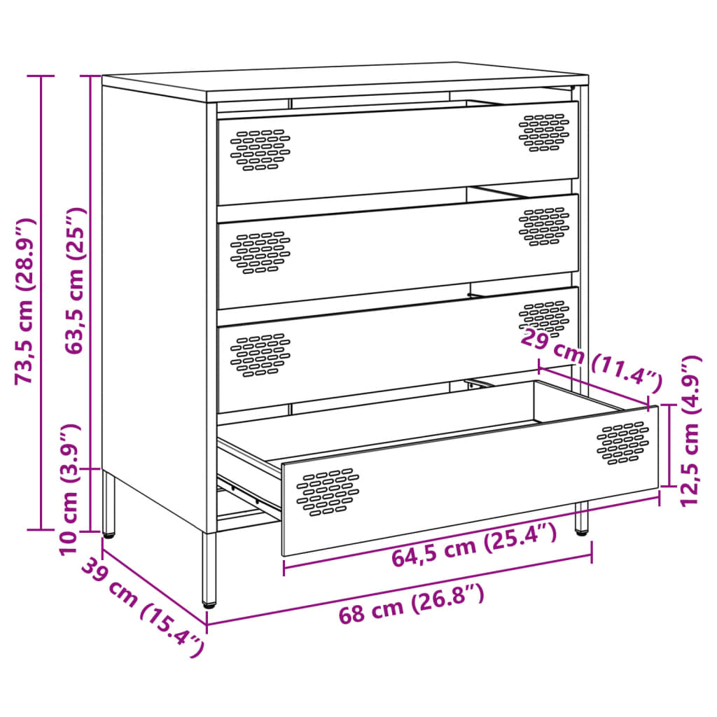 Komoda gorčično rumena 68x39x73,5 cm hladno valjano jeklo - slika 13