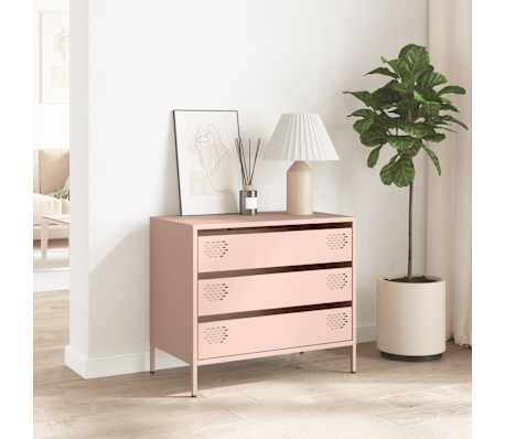 vidaXL Aparador de acero laminado en fr&iacute;o rosa 68x39x58,5 cm