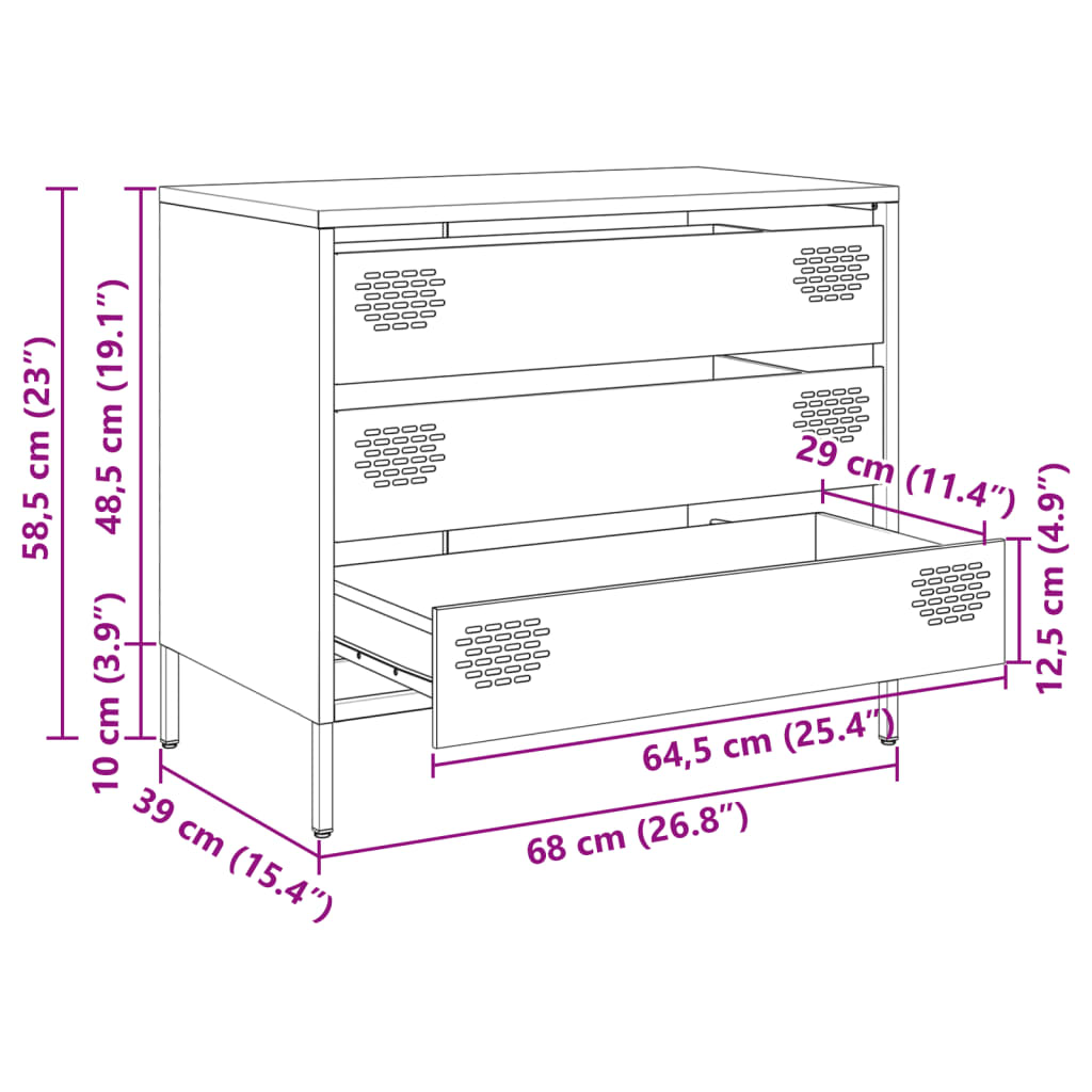 Komoda olivno zelena 68x39x58,5 cm hladno valjano jeklo - slika 13