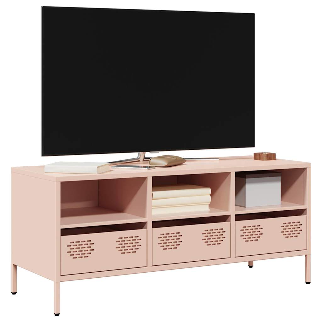 vidaXL Dulap TV, roz, 101,5x39x43,5 cm, oțel laminat la rece