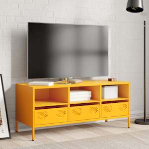 TV skříňka hořčicově žlutá 101,5 x 39 x 43,5 cm ocel - obrázek 3