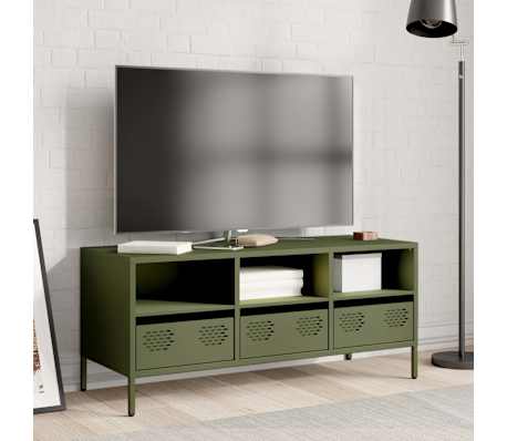 vidaXL Meuble TV vert olive 101,5x39x43,5 cm acier lamin&eacute; &agrave; froid