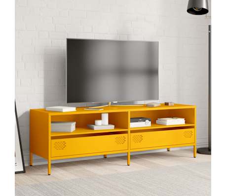 vidaXL Meuble TV jaune moutarde 135x39x43,5 cm acier lamin&eacute; &agrave; froid