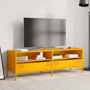 vidaXL Meuble TV jaune moutarde 135x39x43,5 cm acier lamin&eacute; &agrave; froid