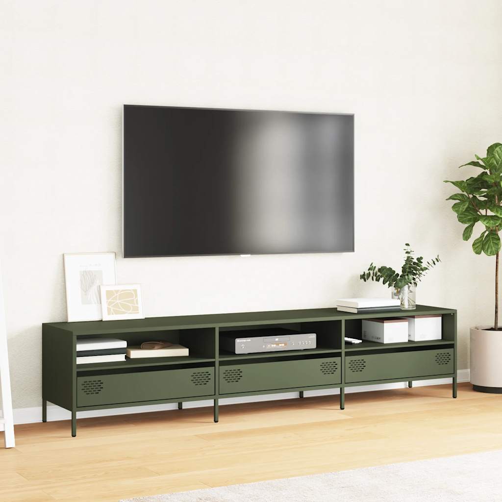 vidaXL Tv-meubel 202x39x43,5 cm koudgewalst staal olijfgroen