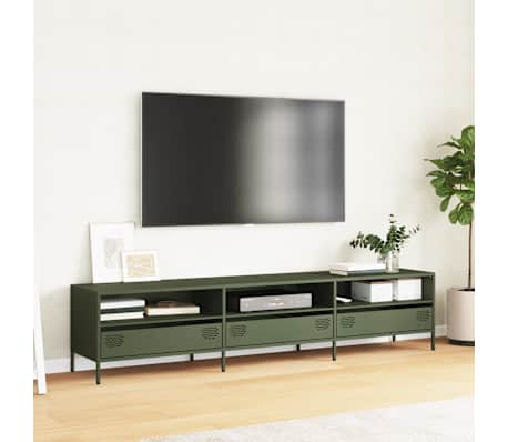 vidaXL TV skapītis, olīvu zaļ&scaron;, 202x39x43,5 cm, auksti velmēts tērauds