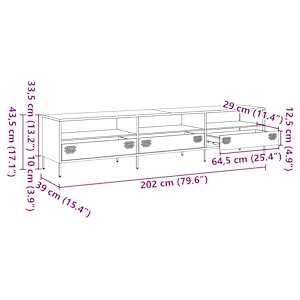 TV skříňka bílá 202 x 39 x 43,5 cm ocel válcovaná za studena - obrázek 13