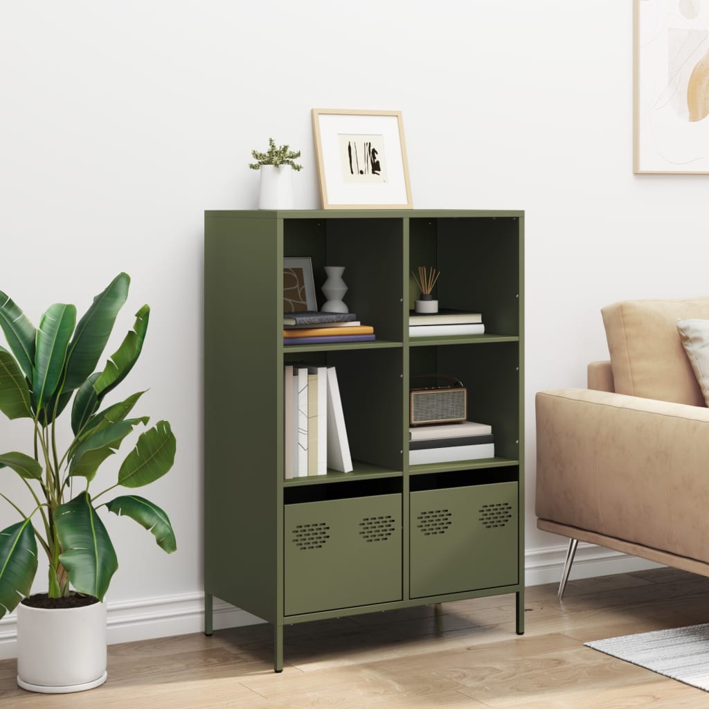 Thumbnail - vidaXL Highboard Olivgrün 68x39x103,5 cm Stahl