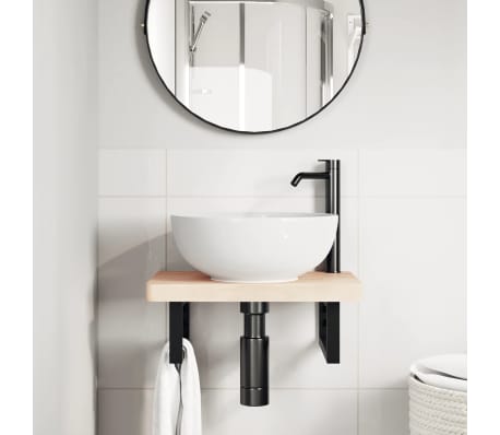 vidaXL &Eacute;tag&egrave;re de vasque murale acier et bois massif de h&ecirc;tre