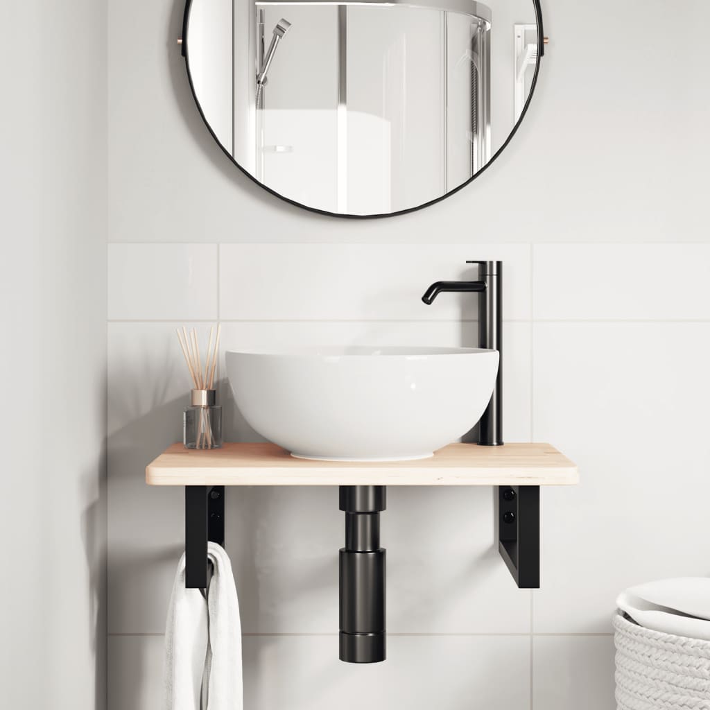 vidaXL Badkamer wandschap staal en massief eikenhout afbeelding