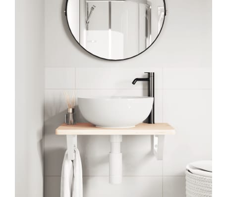 vidaXL Waschtischplatte mit Halterung Stahl und Massivholz Eiche