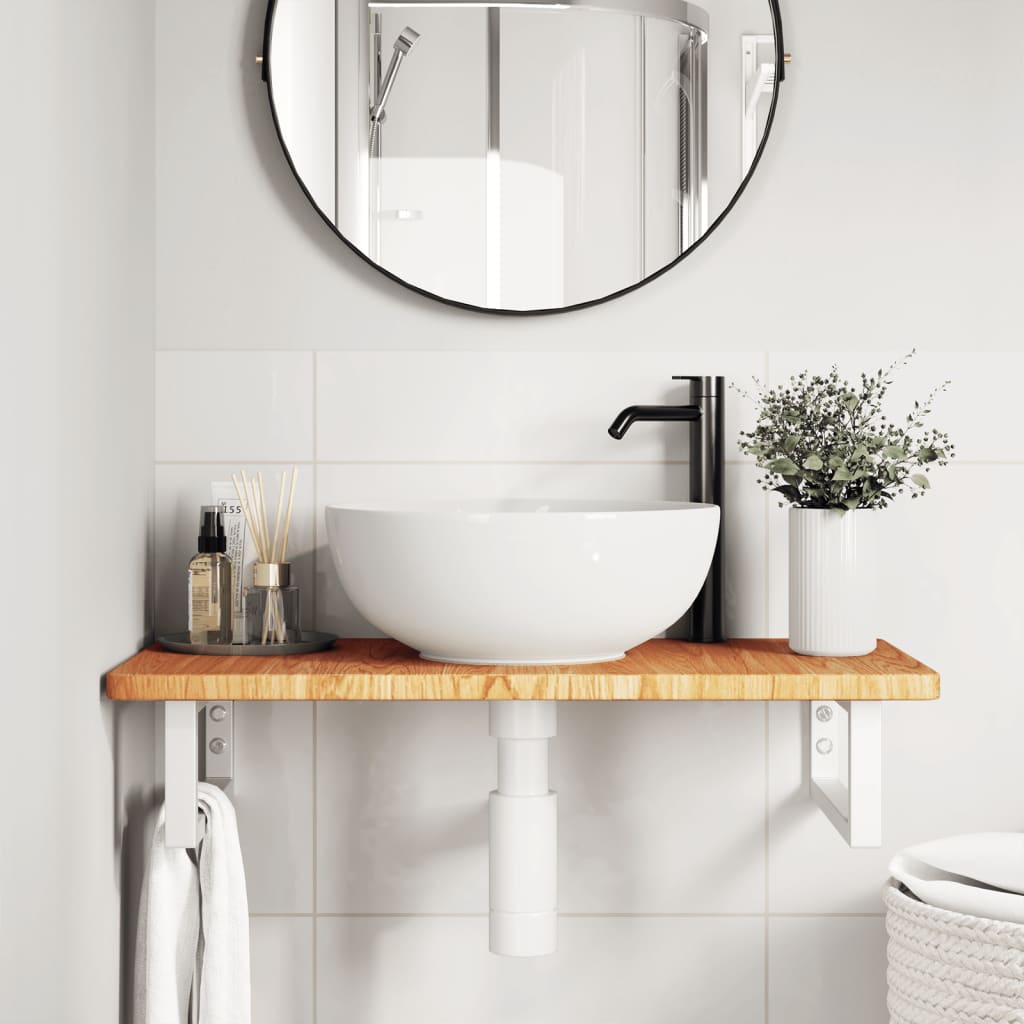 vidaXL Badkamer wandschap staal en massief eikenhout afbeelding