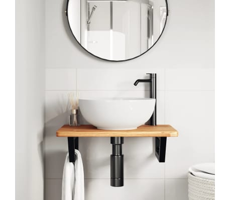 vidaXL Estante de lavabo de pared de acero y madera maciza de roble