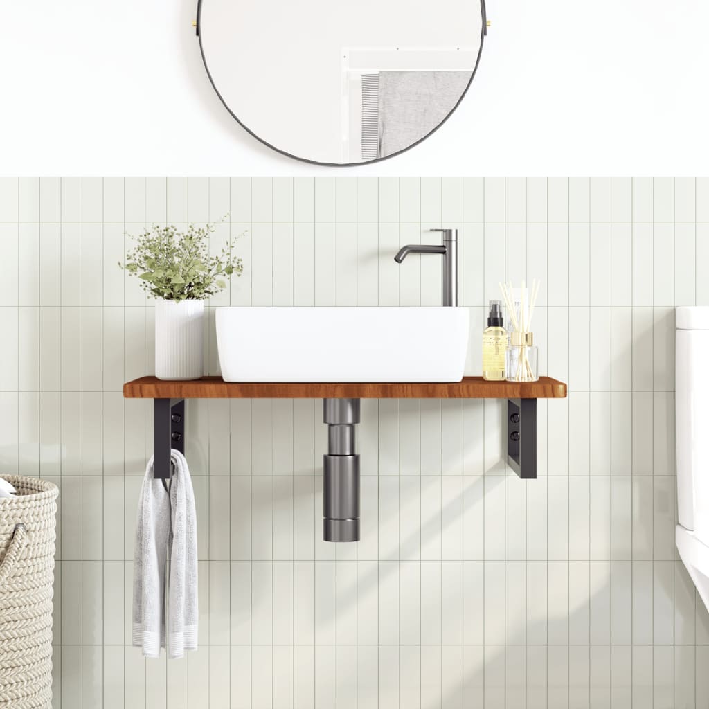 vidaXL Basin Shelf Wall Mounted Steel and Solid Wood Oak