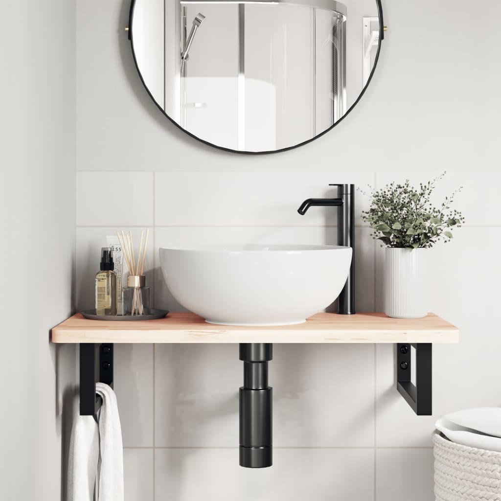 vidaXL Badkamer wandschap staal en massief beukenhout afbeelding