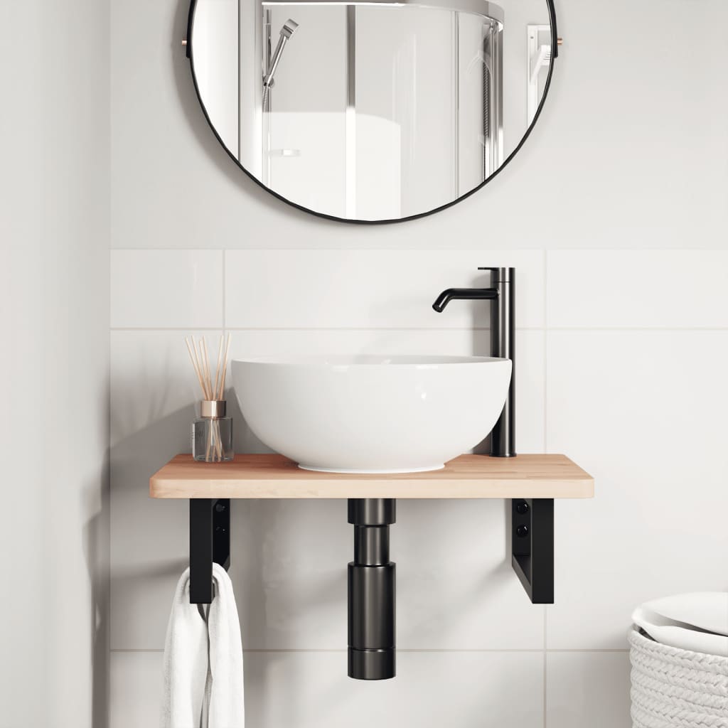 vidaXL Badkamer wandschap staal en massief beukenhout afbeelding