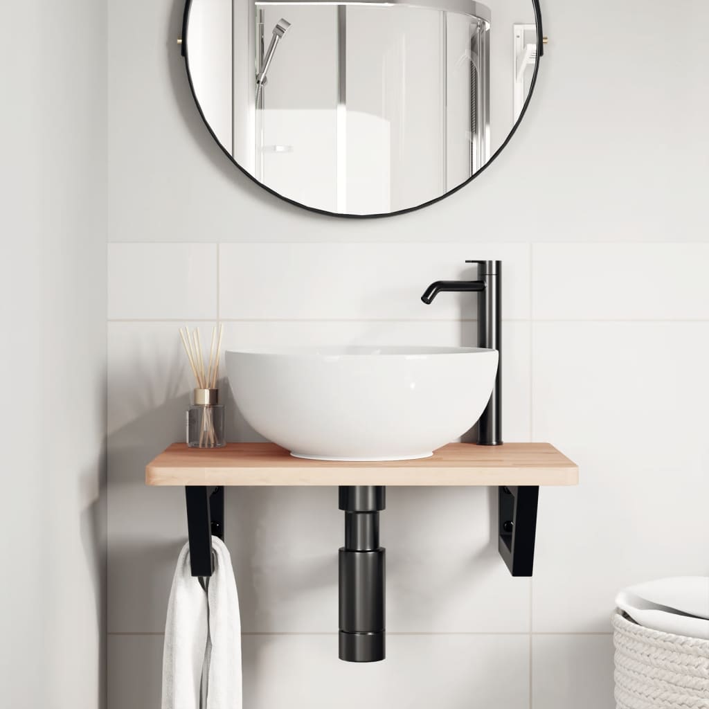 vidaXL Estante de lavabo de pared de acero y madera maciza de haya