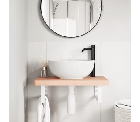 vidaXL Estante de lavabo de pared de acero y madera maciza de haya