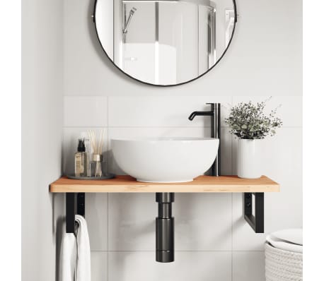 vidaXL Waschbeckenregal Wandmontage Stahl und Massivholz Buche