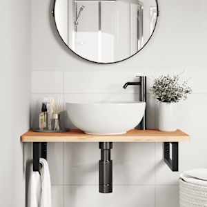 vidaXL Waschbeckenregal Wandmontage Stahl und Massivholz Buche