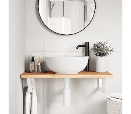vidaXL Waschbeckenregal Wandmontage Stahl und Massivholz Buche