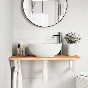 vidaXL Waschbeckenregal Wandmontage Stahl und Massivholz Buche