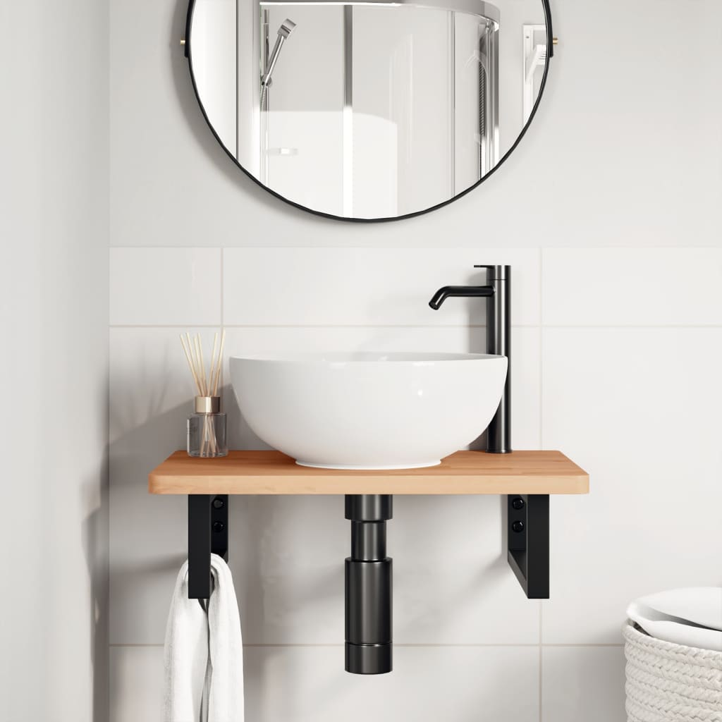 vidaXL Badkamer wandschap staal en massief beukenhout afbeelding