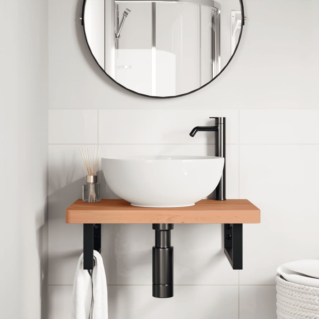 vidaXL Badkamer wandschap staal en massief beukenhout afbeelding